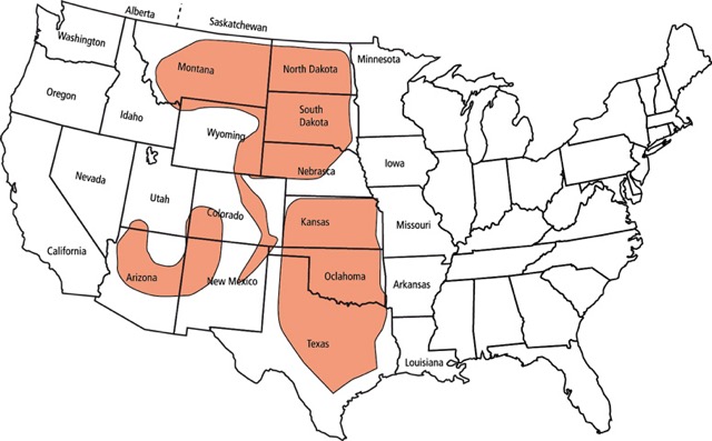 Mapka výskytu „neobesejí“ v USA